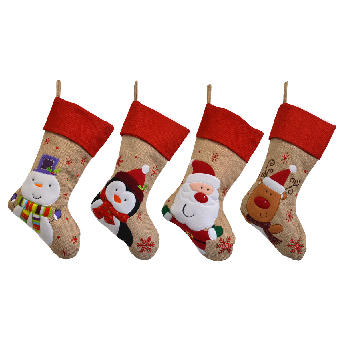 Luxury 45CM Blank Red Hessian Santa, Snowman, Reindeer & Penguin Christmas Stockings - Suitable for Embroidery & HTV