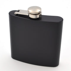 Black 6oz Matte Hip Flask in Plain White Card Sleeve