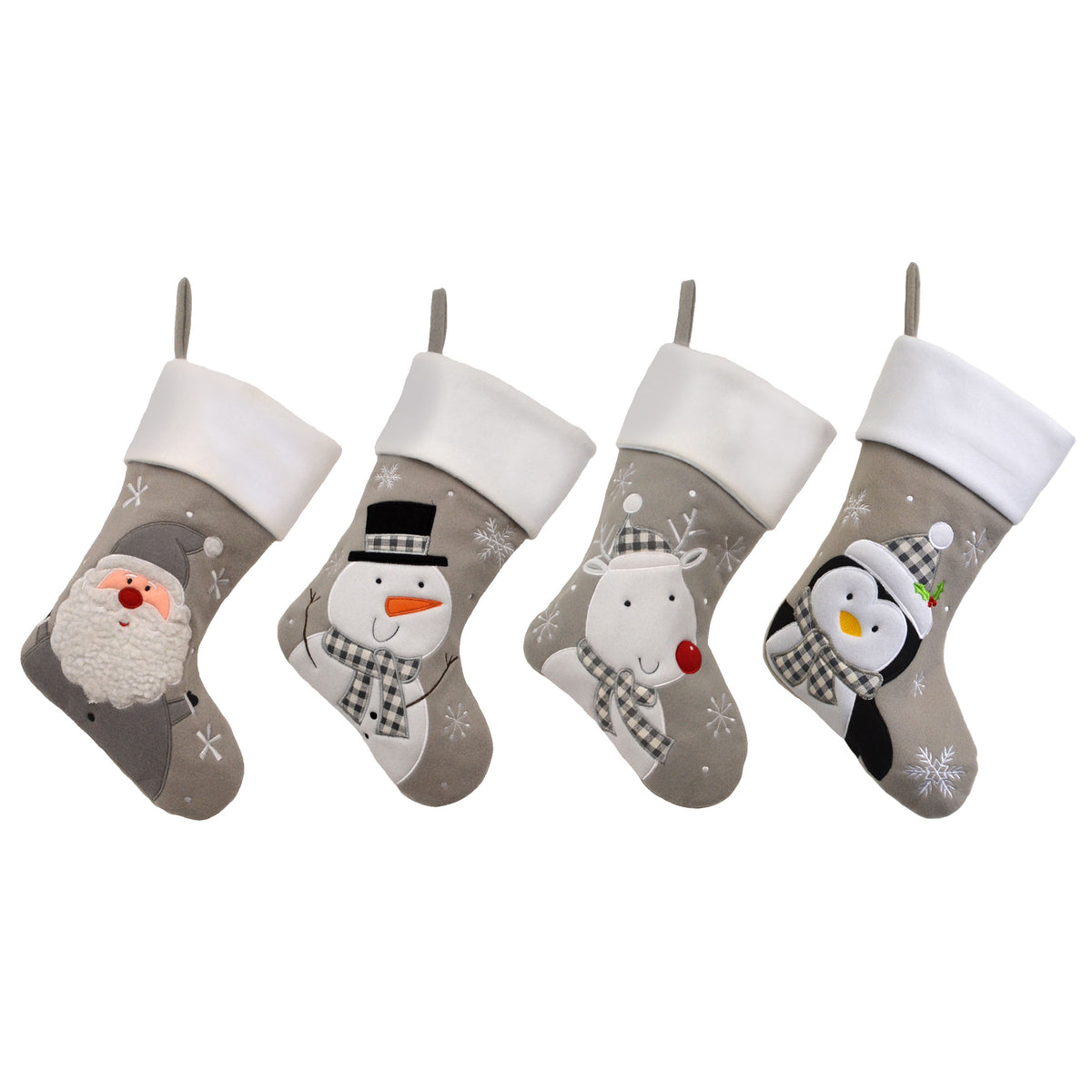 Luxury 40CM Blank Silver Santa, Snowman, Reindeer & Penguin Christmas Stockings - Suitable for Embroidery & HTV