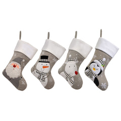 Luxury 40CM Blank Silver Santa, Snowman, Reindeer & Penguin Christmas Stockings - Suitable for Embroidery & HTV