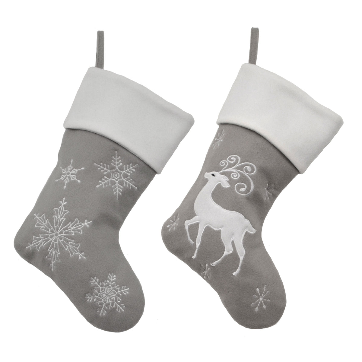 Luxury 40CM Blank Silver Snowflake & Reindeer Christmas Stockings - Suitable for Embroidery & HTV