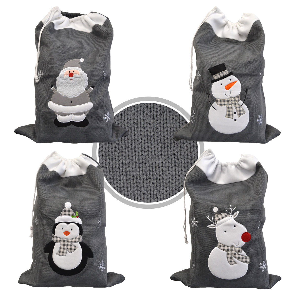 Deluxe Knitted Grey Christmas Santa Sack For Embroidery & HTV