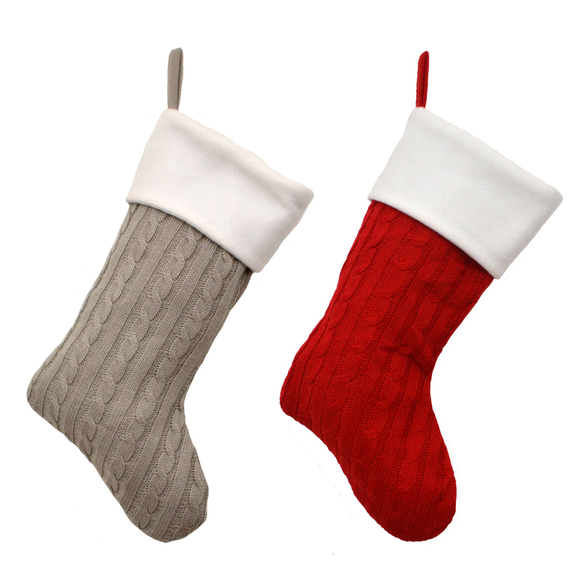 Luxury 40CM Blank Red & Silver Knitted Christmas Stockings