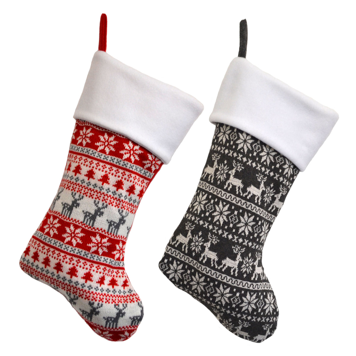 Luxury 40CM Blank Nordic Style Red & Grey Knitted Christmas Stockings