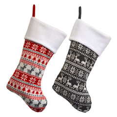 Luxury 40CM Blank Nordic Style Red & Grey Knitted Christmas Stockings