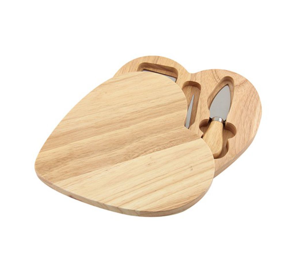 Wooden Heart Shaped Cheese Board With Tools Set