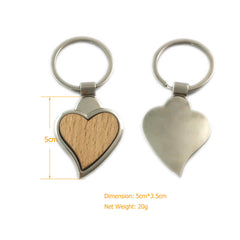 Heart Wood & Metal Blank Keyring - Ideal for Laser Engraving & UV Printing