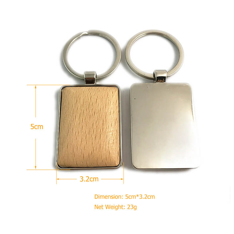 Rectangle Wood & Metal Blank Keyring - Ideal for Laser Engraving & UV Printing