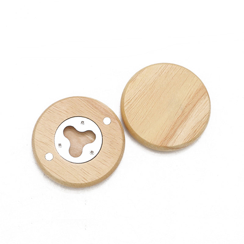 Round Wooden Blank Bottle Opener Fridge Magnet