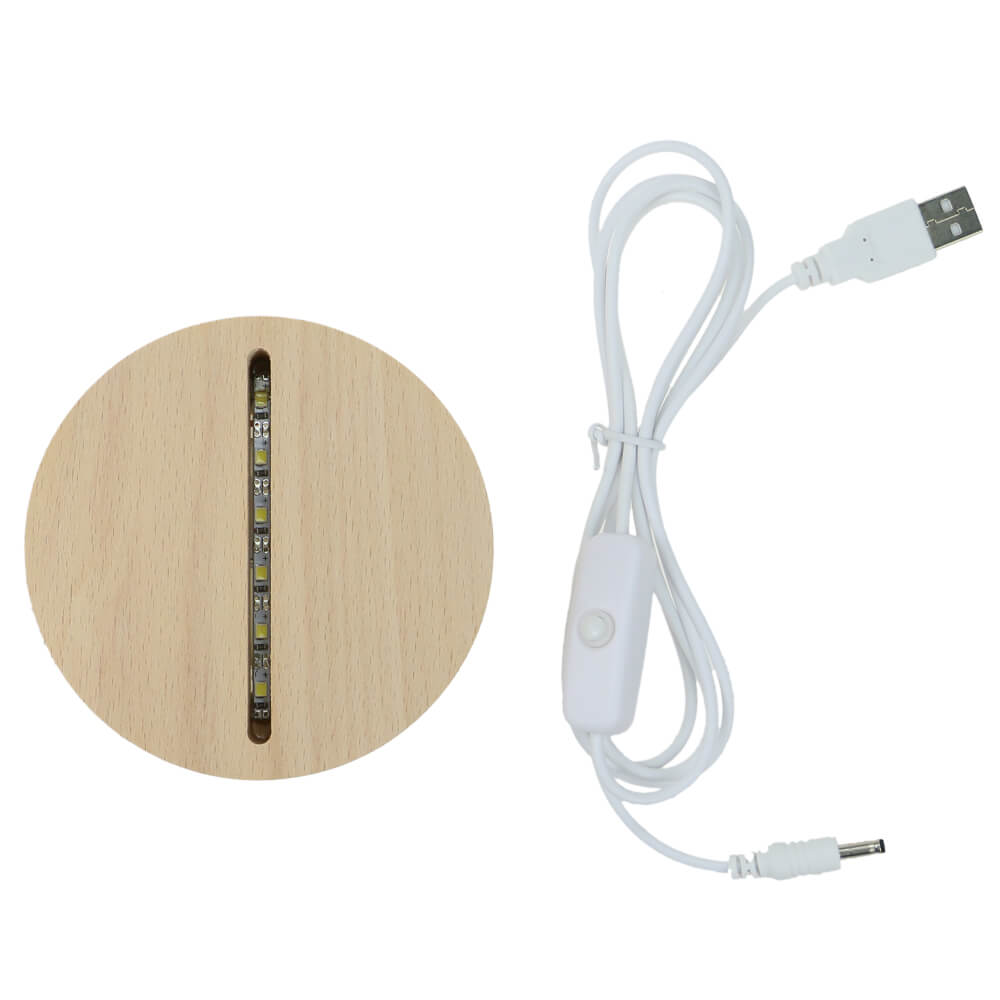 Wooden Round LED Light Base For Acrylic USB Powered With RGB Lights