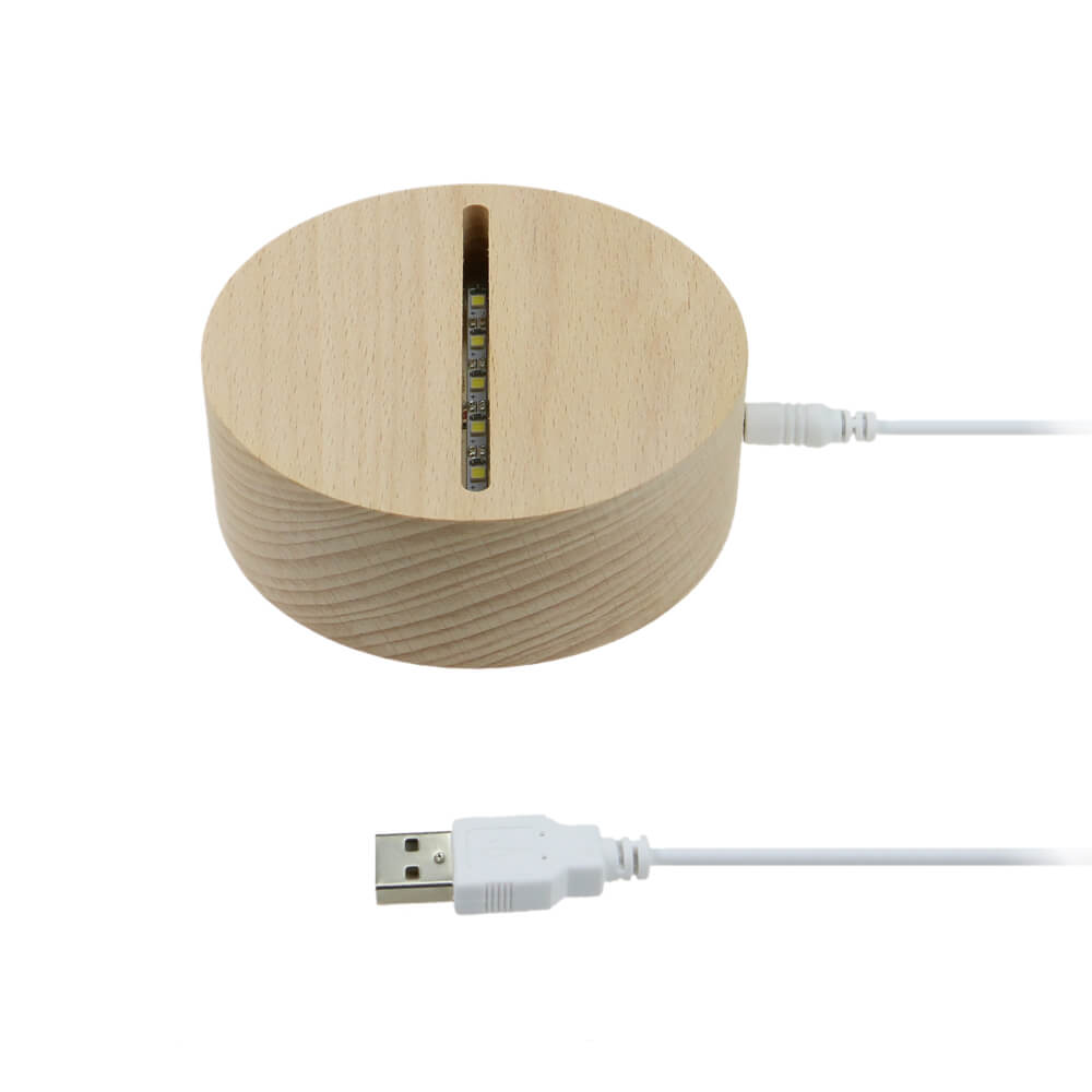 Wooden Round LED Light Base For Acrylic USB Powered With RGB Lights