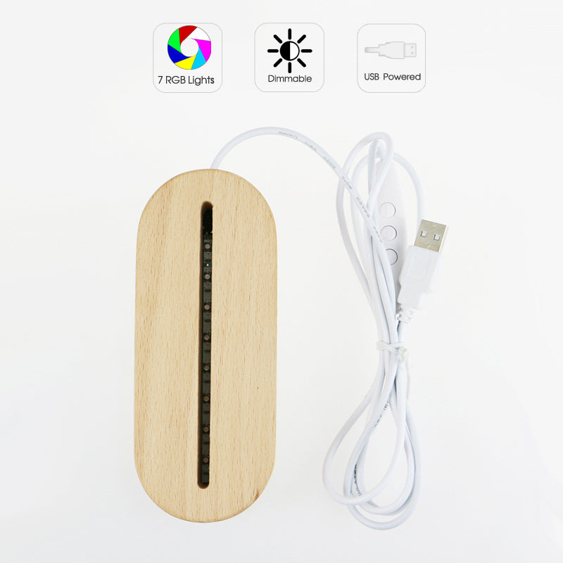 Wooden Oval LED Light Base For Acrylic USB Powered With RGB Lights