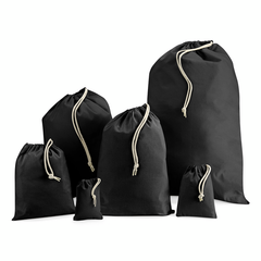 100% Cotton Plain Black Drawstring Bag