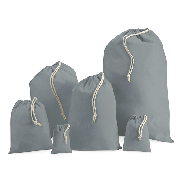 100% Cotton Plain Grey Drawstring Bag