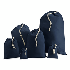 100% Cotton Plain Navy Blue Drawstring Bag